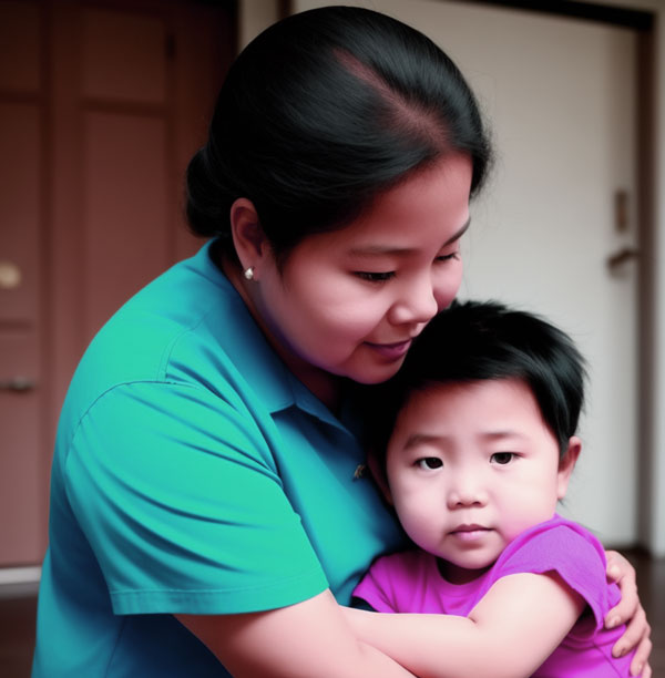 외국인 가사도우미 필리핀 여성 한국 아이를 돌보고 있다