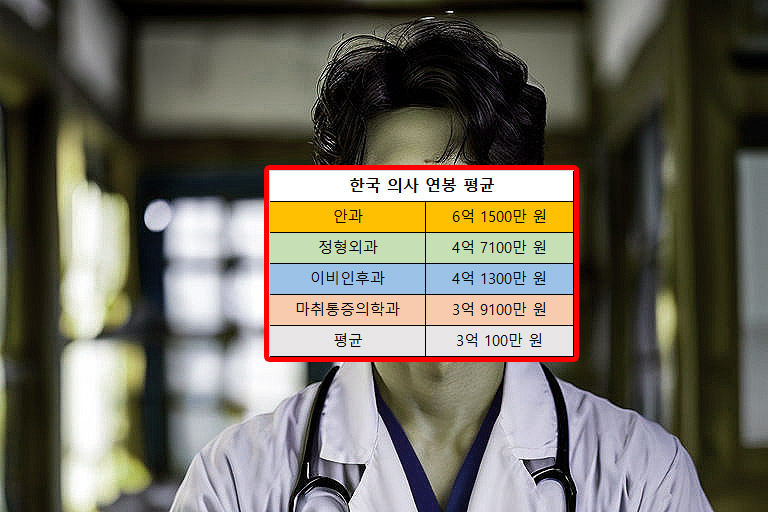 한국 의사 연봉 평균 안과 정형외과 이비인후과